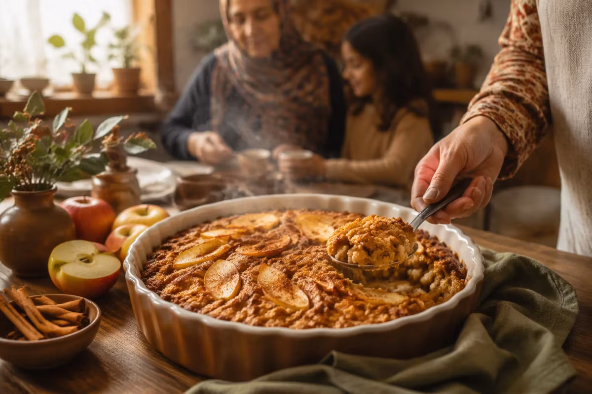 دسر گرم پاییزی با سیب و دارچین؛ ساده و خوشعطر