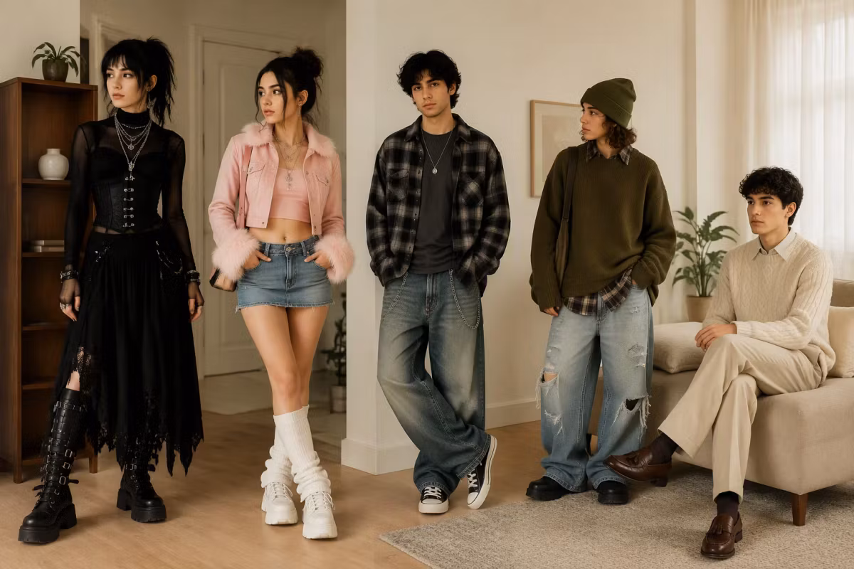 استایل گاث، استایل وای توکی، استایل مینمیال، استایل Techwear، استایل Coquette، استایل Grunge